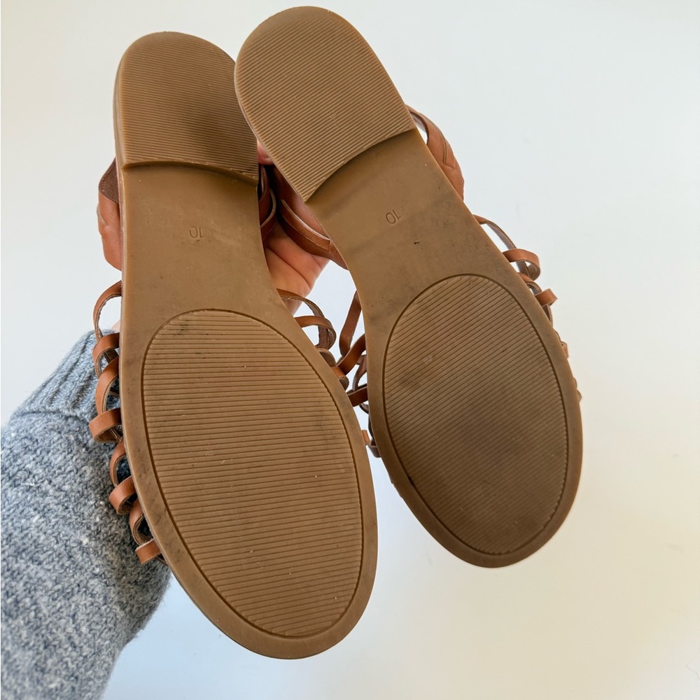 Madewell Maya Huarache Sandals In English Saddle Roman Greek Flats Size 10 - Picture 3 of 5